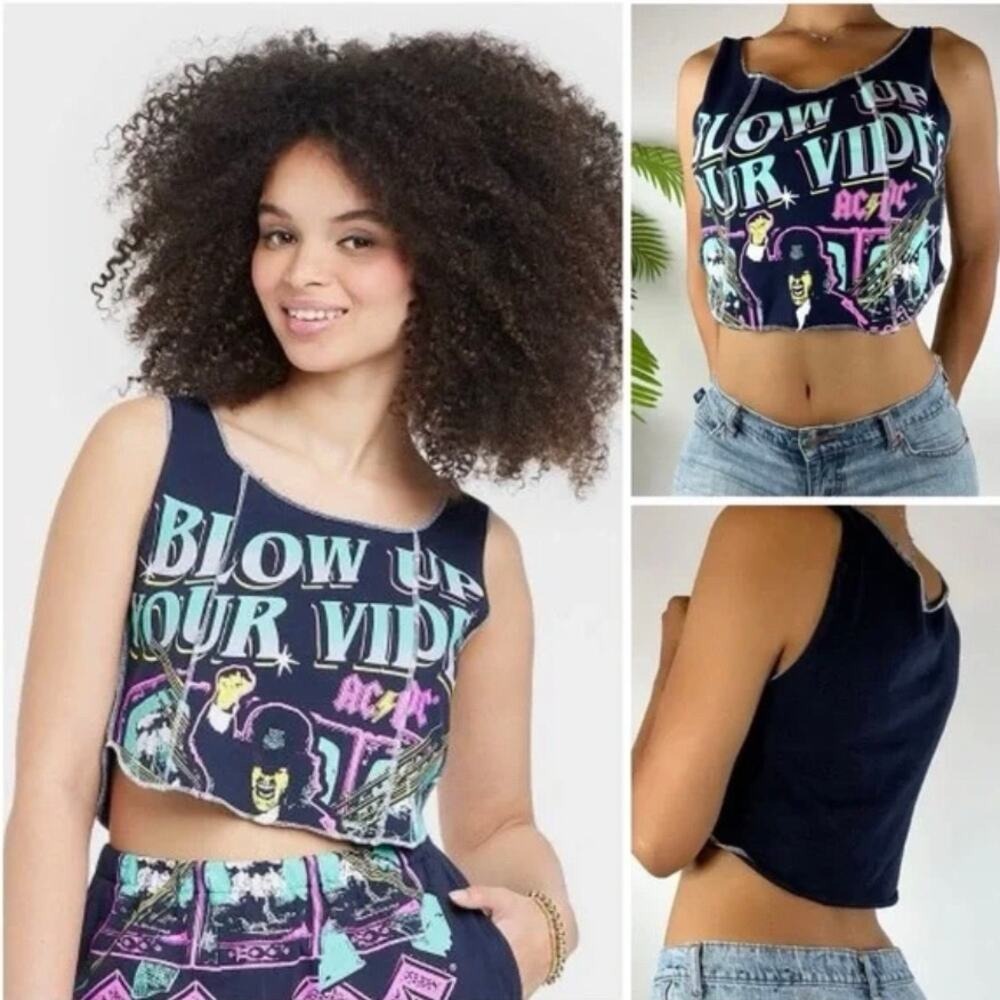 AC/DC Blow Up Your Video Graphic Tee Crop‎ Tank Top NWT in Black